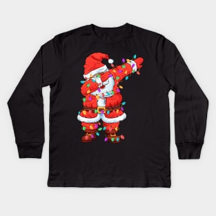 Funny Dabbing Santa Christmas Tree Lights Kids Long Sleeve T-Shirt